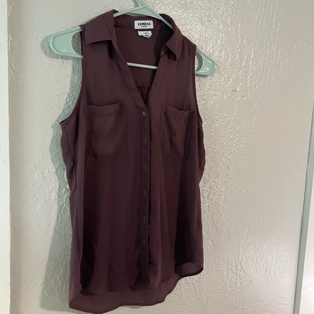 Express Purple Sleeveless Slim Portofino Shirt
